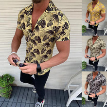 Men Short Sleeve Summer Hawaiian Aloha Shirt Striped Shirts Leaf Short-Sleeve Top Slim Fit Male Blouse 2024 - buy cheap
