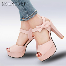 plus size 34-45 Women Sandals fashion peep toe sweet bowtie sexy high heel pumps platform shoes Party dress Princess Shoes 2024 - buy cheap