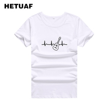 Hestuaf camiseta feminina gráfica, camiseta de algodão, estilo punk rock, com batimento cardíaco, guitarra 2024 - compre barato