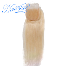 Бразильские прямые волосы Remy, 4x4 дюйма, со звездами, блонд #613, свободная часть, отбеленные узлы, с детскими волосами, 100% человеческие волосы 2024 - купить недорого