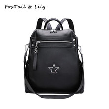 Foxtail & lily mochila de couro 100%, bolsa com pentagrama de metal popular, couro legítimo feminina, mochila escolar multifuncional para viagem 2024 - compre barato