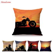 Romantic Sunset Motorcycle Biker Scene Loving Couple Home Decoration Sofa Throw Pillow Cover Cotton Linen Artistic Cushion Cover 2024 - buy cheap