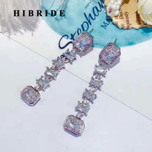 Hibride brincos longos de cristal branco e dourado femininos, acessórios para festas, presentes para joias de luxo 2024 - compre barato