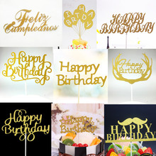 1PC Glitter Happy Birthday Flag Cake Topper Party Favors Sticker Decor Banner Card Birthday Cake Flag Baking DIY Accessory Gold 2024 - buy cheap