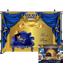 Королевский ребенок душ фон Маленький принц мальчик Фотография фон синий золотой занавес детский Душ Баннер для украшения вечеринки 2024 - купить недорого