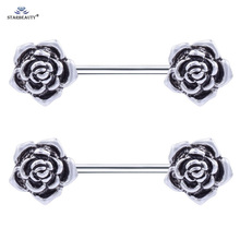 Anel de mamilo retrô com rosas starbeauty, brinco de helix, 14g, piercing de flor para barra, joias para corpo em aço inoxidável 2024 - compre barato