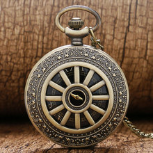 Vintage bronze oco roda engrenagem caso quartzo relógio de bolso numerais romanos masculino feminino colar pingente corrente presente aniversário p317 2024 - compre barato