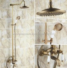 Chuveiro cascata de chuva de bronze, conjunto antigo de 8 polegadas com misturador e torneira para banheira, dois punhos 2024 - compre barato