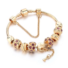 Pulsera con abalorio de llave de Cristal púrpura para mujer, brazalete de cuentas europeo de oro, SBR170014 2024 - compra barato