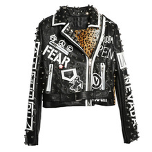 Studded estilo punk motorcyle casacos 2022 primavera leopardo jaqueta de couro feminino turn-down colarinho curto recortado jaquetas senhoras sb011 2024 - compre barato