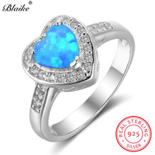 Blaike 100% real s925 prata esterlina coração opala anéis para as mulheres azul fogo opala birthstone casamento bandas zircon jóias finas 2024 - compre barato