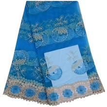 Африканская кружевная ткань из бисера небесно-голубого цвета, нигерийская Французская ткань 2018, Высококачественная африканская кружевная ткань из тюля для женщин, платье 1101 2024 - купить недорого