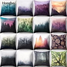 Hongbo-funda de almohada de poliéster, cubierta de cojín para sofá, pintura de bosque al óleo colorido, Ola de montaña, 1 ud. 2024 - compra barato