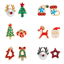 Christmas Stud Earrings Christmas Tree Elk Antler Star Socks Hat Bell Santa Claus Gift Box Crystal Pearl Earrings Christmas Gift 2024 - buy cheap