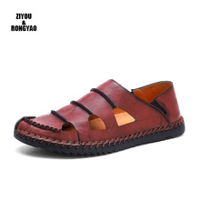 Sandálias masculinas de couro plus size 47 48, sapatos casuais de verão, slip-on, sapatos de lazer sólidos para homens, sandálias para adultos 2024 - compre barato