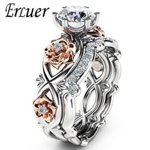 Erluer clássico oco flor anéis de prata cor cristal zircão para mulheres meninas noivado jóias na moda presente aniversário conjunto anel 2024 - compre barato