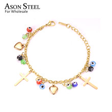 ASONSTEEL-Pulseras de eslabones de acero inoxidable para mujer, colgantes de Color dorado, corazón, joyería Bohemia 2024 - compra barato