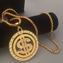 New 24K Golden Iced Out Bling rotate Usd Money $ Charm Hip Hop Mens Jewelry dollar Rhinestone Pendant Boxing Chain Necklace 2024 - buy cheap