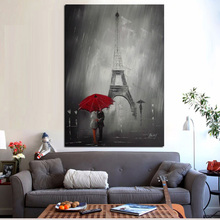 Guarda-chuva romântico paris cidade pintura a óleo hd impressão em tela cartaz de parede para sala de estar quadros 2024 - compre barato