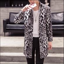 M-3xl Men's Personality Leopard Print Long Shirt Korean Version Of The Self-cultivation Trend Nightclub Men's Long Shirts Coat 2024 - buy cheap