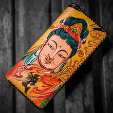 High-grade Handmade Peacock King Daming Wallets Colour Zipper Purses Men Long Clutch Vegetable Tanned Leather Wallet Card Holder 2024 - buy cheap