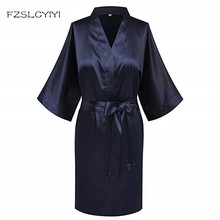 FZSLCYIYI Summer Navy Blue Female Nightgown Kimono Bathrobe Rayon Sleepwear Solid Color Bride Bridesmaid Wedding Robe Gown 2024 - buy cheap