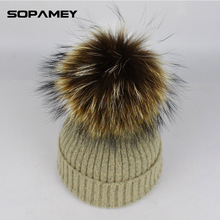 Chapéu de inverno de malha com bola de pelo, chapéus quentes para mulheres, toucas de pele, pompoms pretty, gorro de malha clássico, linhas, 2018 2024 - compre barato