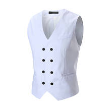 Vests Men 2018 Spring/Autumn New Fashion V-Neck Double Breasted Suit Vest Male Black Gray White Vests & Waistcoats 2024 - buy cheap
