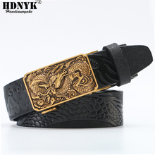 Cinturón clásico de diseño de dragón de China para hombres, piel de vaca, cuero genuino de lujo, cinturones para hombres, hebilla automática con diseño de dragón tallado 2024 - compra barato