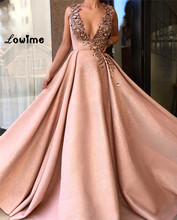 Deep V Neck Beaded Evening Dress Arabic Women Dress 2018 Robe De Soiree African Prom Dresses Vestidos Party Gowns Couture Long 2024 - buy cheap