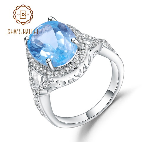 Женские свадебные кольца из стерлингового серебра 925 пробы с натуральным небесно-голубым топазом и драгоценными камнями для балета, 8,15 карат 2022 - купить недорого