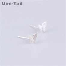Uini-Tail, хит продаж, новые милые серьги-бабочки из стерлингового серебра 925 пробы, корейский модный тренд, высокое качество, гипоаллергенный 2024 - купить недорого