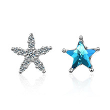 New Personality Asymmetric Fashion Blue Star 925 Sterling Silver Jewelry Five-pointed Crystal Exquisite Stud Earrings SE686 2024 - buy cheap