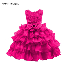 YWHUANSEN Fashion Girls Dress Red Rose Children's Dress Bowknot Children Clothing Wedding Dress Princess Party Evening Dress 2024 - buy cheap