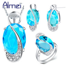 Almei Скидка 40% Свадебный комплект ювелирных изделий Бижутерия серебристого цвета женский синий набор из нескольких камней и горного хрусталя фиолетовые серьги кольцо T299 2024 - купить недорого