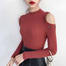 2019 Fashion Spring Women Off Shoulder Long Sleeve Knitted Sweater Solid Skinny Slim Sweater High Stretch Pullover Casual Tops 2024 - buy cheap