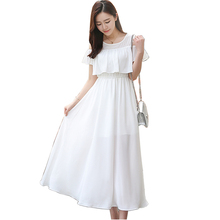 Fashion Women Dress Elegant Vintage sweet Chiffon white Dress Stylish Sexy O Neck Casual Slim Beach Summer Sundress vestidos 2024 - buy cheap