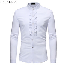Mens Ruffle Tuxedo Dress Shirts 2018 Brand New Slim Fit Long Sleeve Stand Collar Shirt Men Prom Performing Wedding Chemise Homme 2024 - buy cheap