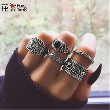 HuaTang Vintage Antique Silver Color Carving Elephant Rings Set for Women 5pcs/set Rings Knuckle Anillos Anel Jewelry  6222 2024 - buy cheap