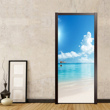 Голубое небо и белые облака пейзаж Дверь Наклейка 3D простой домашний декор обои настенная Гостиная Дверь наклейки 3 D 2024 - купить недорого