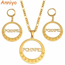 Anniyo POHNPEI Island Round Big Pendant Necklaces Earrings Women Stainless Steel Party Jewelry Sets Gifts #047721S 2024 - buy cheap
