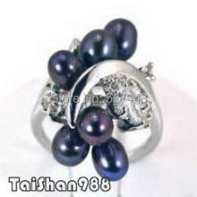 Wholesale FREE SIP>>Real Black Blue Pearl 18KWGP Crystal Ring Size: 7.8.9 2024 - buy cheap