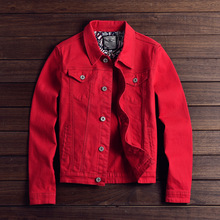 Jaqueta jeans masculina da moda, jaqueta jeans de corte justo para primavera e outono, rosa, vermelho com gola virada para baixo, tamanhos M-3XL 2024 - compre barato