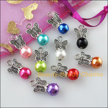 Fashion 20 New Charms Mixed Round Glass Beads Pendants Tibetan Silver Color Butterfly 10.5x20mm 2024 - buy cheap