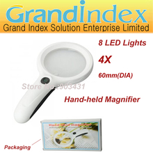 Portable Magnifier 9586,flashlight loupe 4X-60mm & 8 LED lights + UV light 2024 - buy cheap