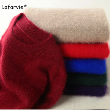 Lafarvie suéter feminino de caxemira, blusa feminina de malha em cor sólida, manga longa, quente e básica, outono e inverno 2024 - compre barato
