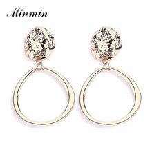 Minmin Gold Irregular Big Circle Long Drop Earrings Vintage Statement Geometric Dangle Earrings for Women Korean Jewelry MEH1492 2024 - buy cheap