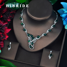 HIBRIDE-Conjunto de joyería para fiesta y boda, accesorios de lujo con diseño de flores y diamantes de imitación verdes, precio al por mayor N-691 2024 - compra barato