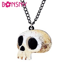 Bonsny-collar de colgante de calavera para mujer y niña, gargantilla de cadena de acrílico con estilo antiguo para Halloween, joyería Punk, regalo para fiesta 2024 - compra barato