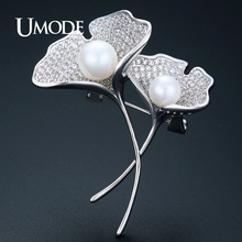 UMODE-Broches Vintage de hojas de Ginkgo Biloba para mujer, joyería de moda, regalos de Navidad, Broches de flores de perlas para mujer UX0018 2024 - compra barato